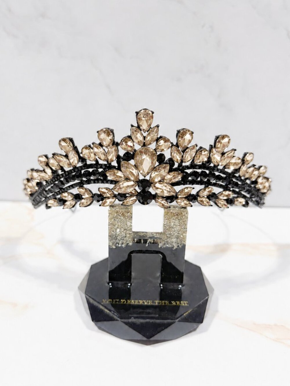 Champagne Gold Black Crystal Tiara Crown Gothic Queen Prom Wedding Pageant